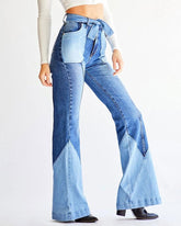 Vintage-Schlagjeans mit Farbblockdesign und Selbstbinder